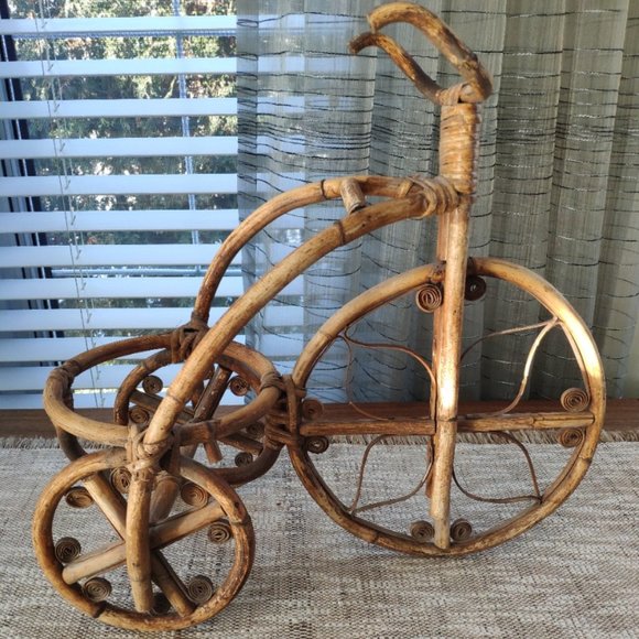 Bamboo Large Tricycle Big Wheel Vintage Plant Stand 17" - Picture 10 of 13